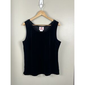 Quacker Factory NWT Sz Lg Black Stretch Velvet Holiday Tank‎ Top Sequin Accents